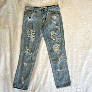 Brandy Melville Distressed White Wash Button Fly Jeans